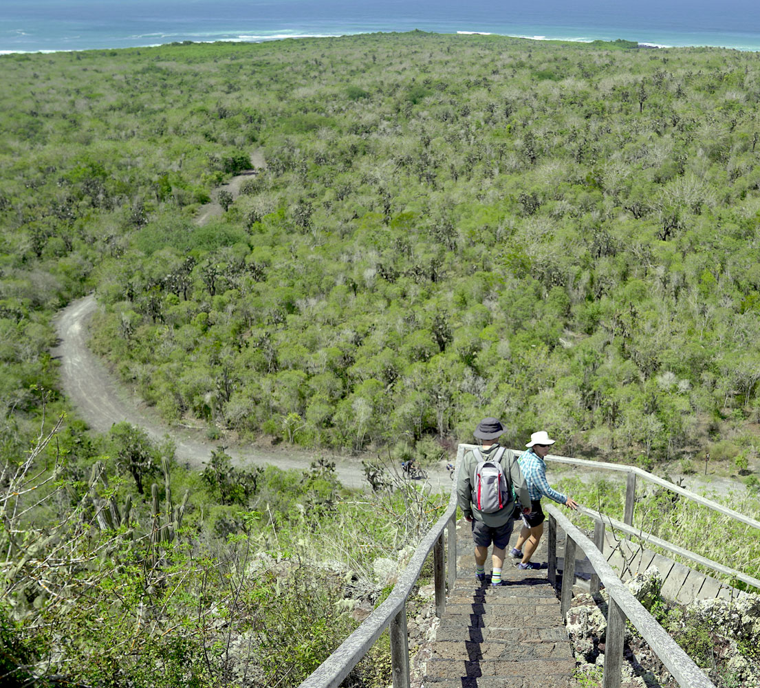 Two passengers walking down the step at the Wall of Tears
